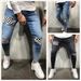 Men's Skinny Ripped Penny Pants Men's Badge Slim Fit Jeans_mkmklike.com