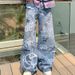 Men's Vintage Straight Leg Jeans With Fun Graffiti Design - High Street Fashion, Slim Fit, Cotton Denim For Autumn_mkmklike.com