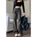 Melard-style Black And Gray Jeans For Women, American Retro Versatile Wide-leg Pants, Straight Loose Drapey Floor-length_mkmklike.com