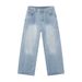 Men's Clothing New Korean Light Washed White Elastic Waist Straight Loose Denim Pants Trendy_mkmklike.com
