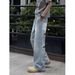 Men's Ripped Jeans High End Feel Loose Wide Leg Straight Long Pants Cool Casual Summer Style Reverse Closure_mkmklike.com