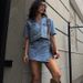 Women's High Waist Denim Jumpsuit V-Neck Short Sleeve Distressed Workwear Style S XL_mkmklike.com