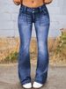 High-Waisted Flared Jeans For Women - Stretchy Bootcut Denim Pants With Button Details & Vintage Wash_mkmklike.com