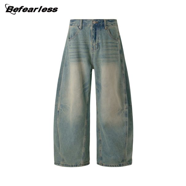 BEFEARLESS Vintage Washed Distressed Denim Jeans For Men & Women - Relaxed Wide-Leg Banana Fit Retro Streetwear Pants_mkmklike.com