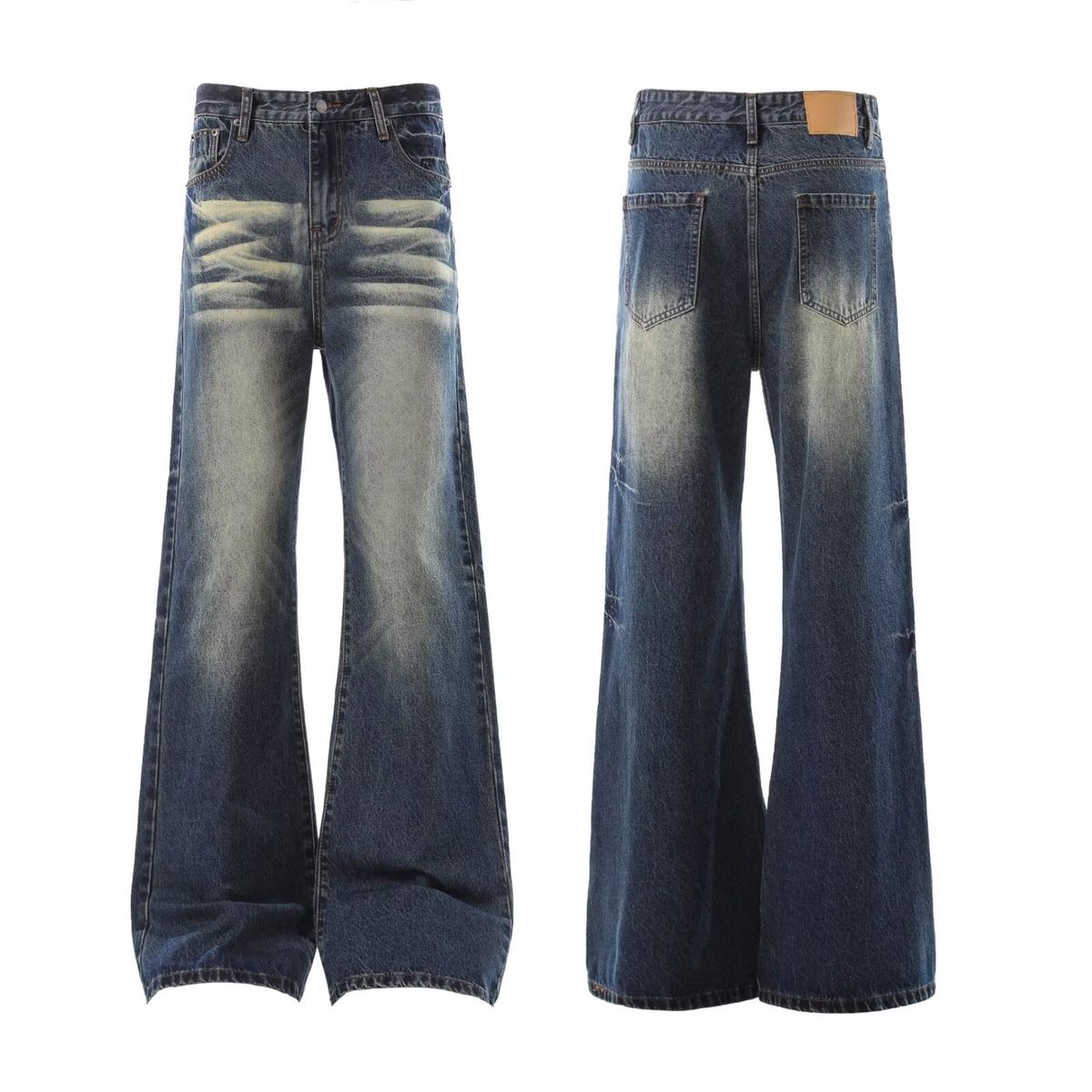 Women's Retro American Style Washed Blue Denim Jeans Loose Straight Leg Wide Leg Casual Pants mid Waist Spring Autumn Trendy Design_mkmklike.com
