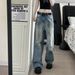 Distressed Washed Flared Cargo Jeans Loose Fit Straight Leg Casual Versatile Trousers for Spring/Summer mid Waist Blue_mkmklike.com