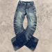 Vintage Washed Blue Cracked Whisker Stacked Fold American Streetwear Unisex Jeans With Curved Blade Design_mkmklike.com