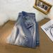 Men's Street Style Patchwork Embroidered Ripped Jeans - Slim Fit Straight Leg Denim Pants For Casual Wear_mkmklike.com