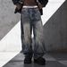 Men's Clothing Men's Distressed Washed Jeans – Oversized Straight-Leg Denim Pants With Hand-Painted Details (Low-Rise, Non-Stretch, S-3XL)_mkmklike.com