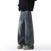 High Street Wide Leg Jeans Men's Autumn And Winter American Loose Straight Drop Pants Boys Washed Retro_mkmklike.com