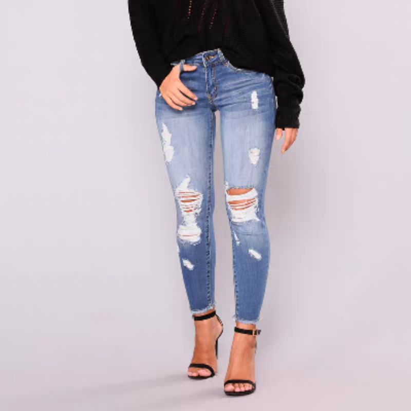 Ripped High-Waisted Skinny Jeans For Women – Stretch Denim Cropped Pants With Distressed Details (Dark Blue/Light Blue, S-3XL)_mkmklike.com