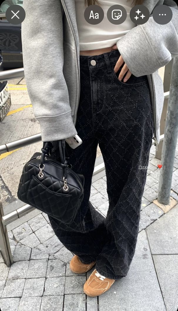 Women's Clothing Diamond Pattern Slim Fit Jeans Korean Style Loose Straight Leg Wide Leg Pants For Women_mkmklike.com