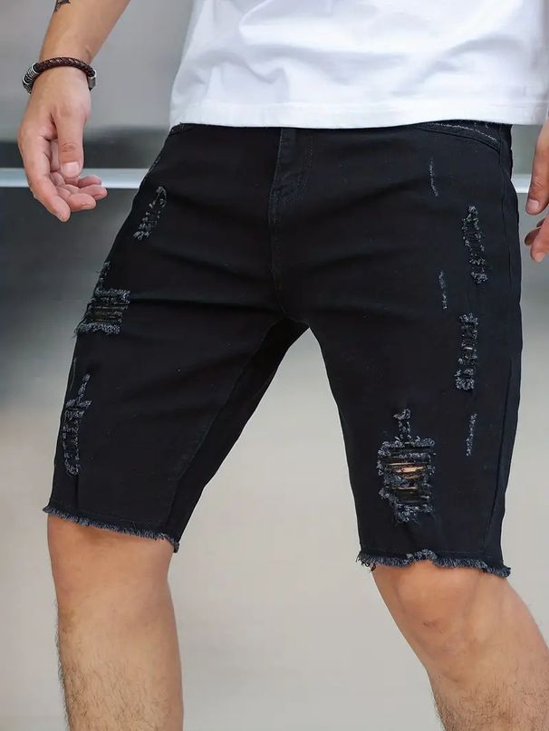 Men's Clothing Men's Five Point Denim Casual Short Ripped Slim Summer Shorts_mkmklike.com