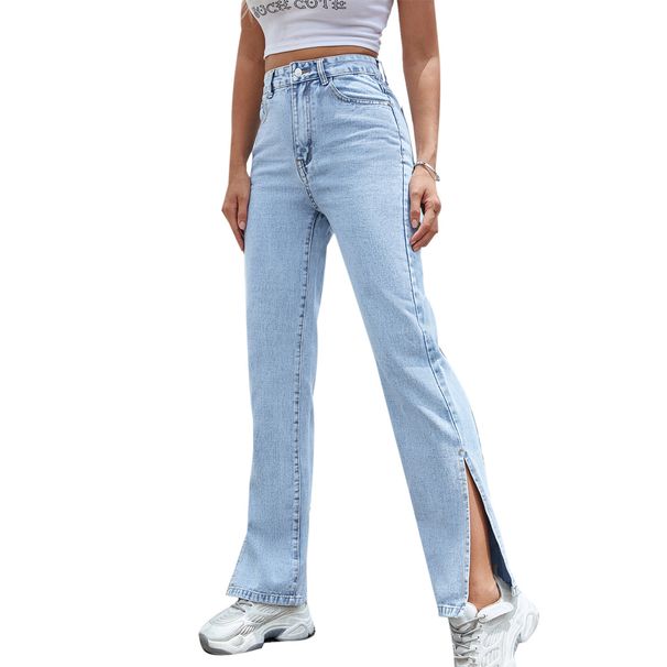 Women’s Clothing split wide leg straight loose high waisted slim jeans_mkmklike.com