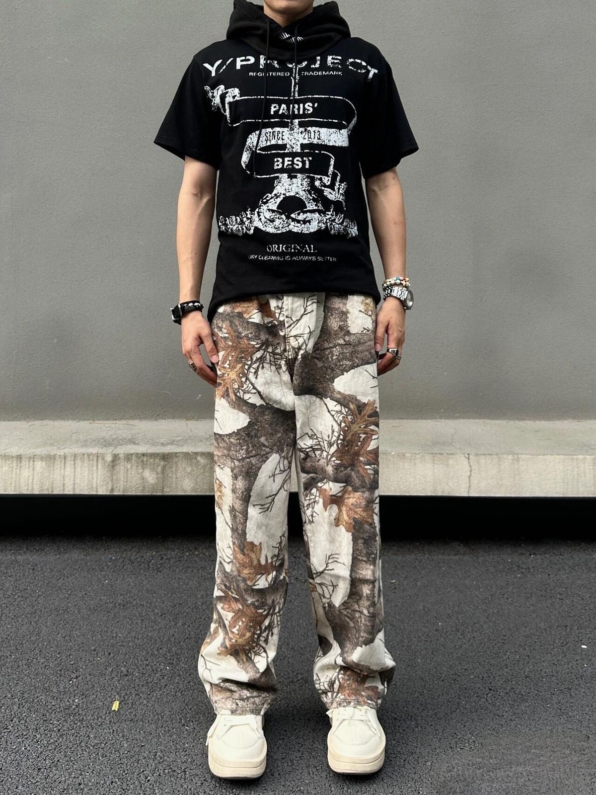 Unisex American Style Graffiti Maple Leaf Camouflage Jeans Straight Leg Casual Trousers Jackson WangInspired Fashion_mkmklike.com