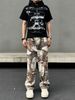 Unisex American Style Graffiti Maple Leaf Camouflage Jeans Straight Leg Casual Trousers Jackson WangInspired Fashion_mkmklike.com
