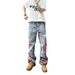 Men's Punk Patchwork Jeans - Distressed Denim Pants With Rebel Edge, Vintage-Inspired Wide Leg Trousers_mkmklike.com