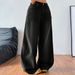 Women's Black Wide Leg Distressed Denim Jeans - Loose Fit Casual High Waist Long Pants For Everyday Comfort_mkmklike.com