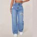 Women's Clothing Washed Hole Denim Trousers_mkmklike.com