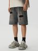 Men's Distressed Vintage Denim Shorts – American Retro Washed-Out 5-Inch Inseam Straight Cut With Rust & Ripped Details (Sizes M-4XL)_mkmklike.com