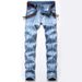 "Men's Light Wash Stretch Jeans – Straight Leg Vintage Style In Blue & Nostalgic White (Sizes 28-42)"_mkmklike.com