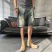 Men's Ripped Denim Shorts Summer Style Thin Loose Fit American High Street Trendy Cool Five Point_mkmklike.com