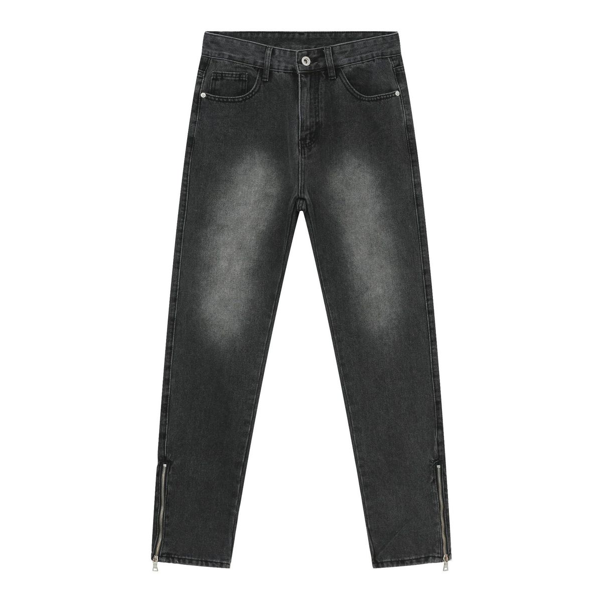 EF JEANS | 2023 New Product, Korean Version Of Straight Tube Small Foot Zipper Design Washed Black And Gray Jeans For Men And Women Slim Fit_mkmklike.com