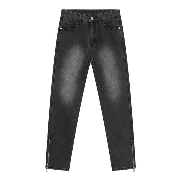 EF JEANS | 2023 New Product, Korean Version Of Straight Tube Small Foot Zipper Design Washed Black And Gray Jeans For Men And Women Slim Fit_mkmklike.com