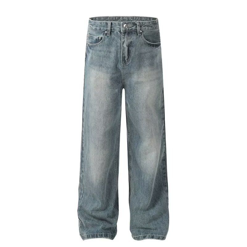 Men's Distressed Blue Jeans – Vintage Washed Relaxed Fit Denim Pants With Lightning Fade & Streetwear Style (L, XL, 2XL, 3XL)_mkmklike.com