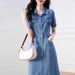 2025 Skirt Lapel Single Breasted Dress For Women, Mid To Long Style, Slimming And Casual Temperament, Denim Thin Style_mkmklike.com