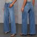 Stretch Denim Wide Leg Pants For Women - Comfortable Mid Rise Blue Jeans With Wash Effect, Perfect For Casual & Office Wear (S-2XL)_mkmklike.com