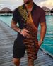 Men's Fashion Casual Suit 3D Printed Zipper Short Sleeve Polo Shirt Shorts 2-Piece Set_mkmklike.com