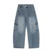 American Style Patch Pocket Scimitar Jeans For Men Loose Street Washed Versatile Casual Oversized Wide-Leg Pants_mkmklike.com