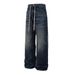 American Style Vintage Washed Denim Men's Loose Wide-Leg Drawstring Tie Casual Straight Pants Trendy_mkmklike.com