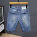 Men's Vintage Washed Denim Shorts – Retro Stretch Cargo Shorts With Printed Design, Loose Fit & Breathable For Summer (28-36)_mkmklike.com