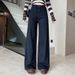 Women's Clothing Versatile Rhinestone Straight Leg Wide Leg Jeans Petite Regular Thickness Polyester Solid Pattern England Style Fashion_mkmklike.com