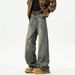 Retro And Old Washed Ripped Jeans Men's Trendy Brand Straight High Street Ruffian Handsome Loose Casual Versatile Pants_mkmklike.com
