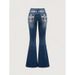 Fashionable Women's Flared Denim Pants Embroidered Back Pocket Design, Embellished With Rhinestones, Suitable For All_mkmklike.com