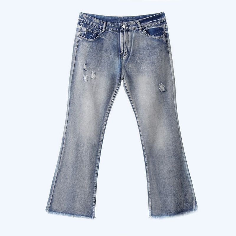 Women's High-Waisted Flared Jeans Vintage Retro 70s Denim Pants Light Blue And Dark Blue Stretchy Comfort Fit_mkmklike.com