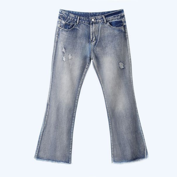 Women's High-Waisted Flared Jeans Vintage Retro 70s Denim Pants Light Blue And Dark Blue Stretchy Comfort Fit_mkmklike.com