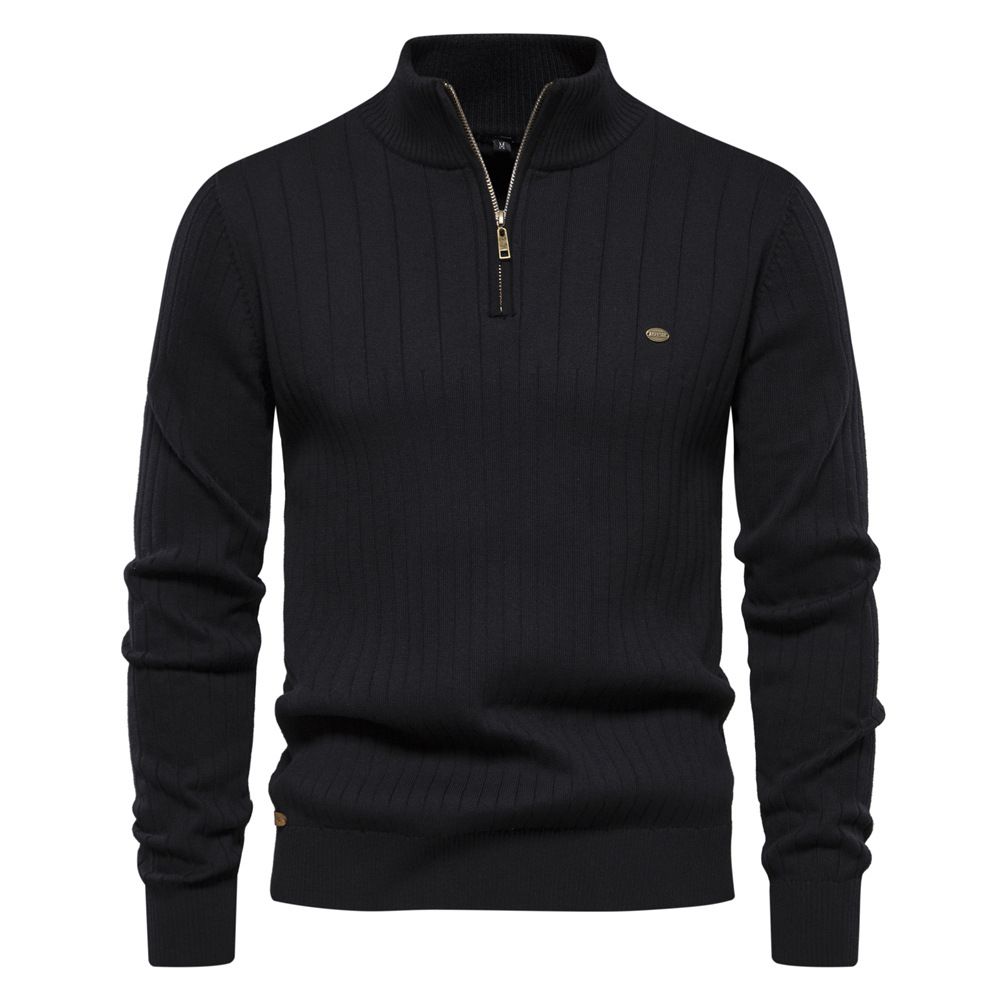 Man's clothing Stand collar men's sweater half zip solid color sweater quality men's wear_mkmklike.com