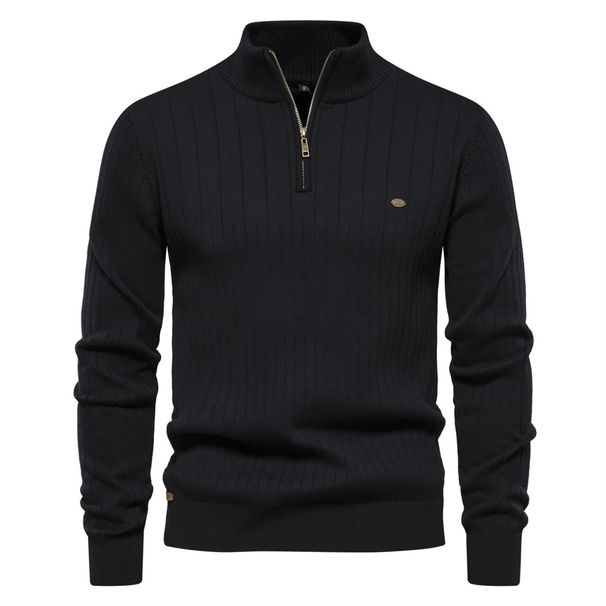 Man's clothing Stand collar men's sweater half zip solid color sweater quality men's wear_mkmklike.com