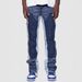 Men's Denim Work Pants - Stretch Patchwork Layered Flare Jeans For Casual & Streetwear Fashion Fashionable And Trendy_mkmklike.com