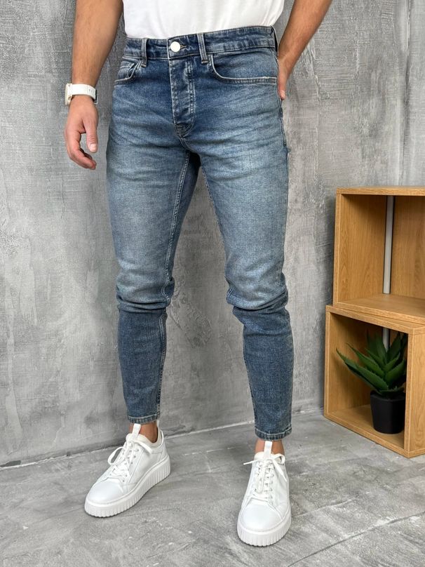 Men's Clothing Blue Retro Slim Fit Skinny Jeans High Stretch Slimming Men's Denim Trendy American Style Fashion_mkmklike.com