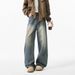 "Men's Relaxed Fit Wide Leg Jeans – Vintage Straight Cut Denim Pants With Distressed Wash (90s Retro Streetwear, High Waist Oversized Fit)"_mkmklike.com