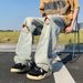 American Retro High Street Washed Distressed Ripped Jeans Men's Loose Straight Leg Wide Leg Pants Unique Oversized Fit_mkmklike.com