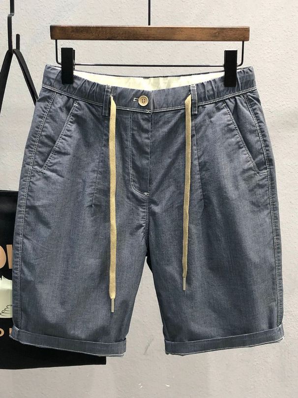 Men's Clothing Loose Casual Khaki Outer Wear Elastic Waist Stretch Denim Shorts_mkmklike.com