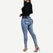 High Waisted Elastic Waist Color Block Stitched Hip Lifting Jeans For Women Style Long Pants_mkmklike.com