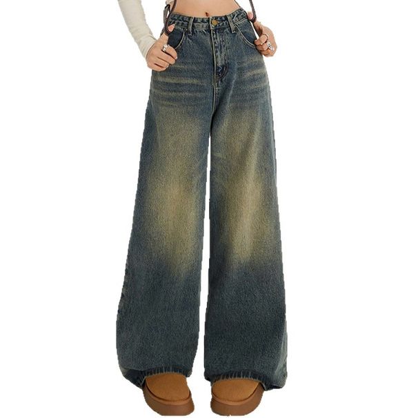 Women's High-Waisted Wide-Leg Jeans – Vintage Retro Stretch Denim Pants With Straight Hem & Floor-Length Fit (XS-4XL)_mkmklike.com