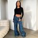 Vintage High Waist Cargo Jeans For Women, Wide Leg Baggy Pants With Drop Hem, Streetwear Fashion, Retro Denim Trousers With Multiple Pockets_mkmklike.com